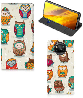 B2Ctelecom Telefoonhoesje Xiaomi Poco X3 Bookcover Vrolijke Uilen