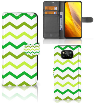 B2Ctelecom Telefoonhoesje Xiaomi Poco X3 Flip Case Zigzag Groen