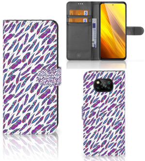 B2Ctelecom Telefoonhoesje Xiaomi Poco X3 Flip Cover Feathers Color