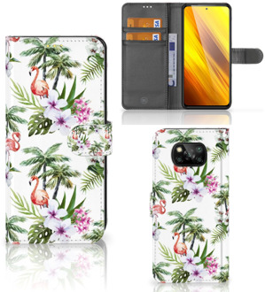 B2Ctelecom Telefoonhoesje Xiaomi Poco X3 Flip Hoesje met naam Flamingo Palms