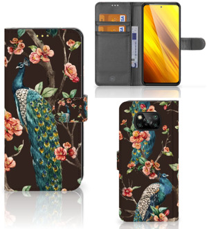 B2Ctelecom Telefoonhoesje Xiaomi Poco X3 Flipcase Cover Pauw met Bloemen