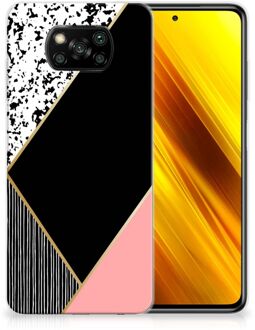 B2Ctelecom Telefoonhoesje Xiaomi Poco X3 TPU Silicone Hoesje Black Pink Shapes