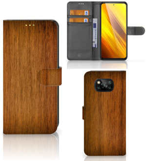 B2Ctelecom Telefoonhoesje Xiaomi Poco X3 Wallet Book Case Donker Hout