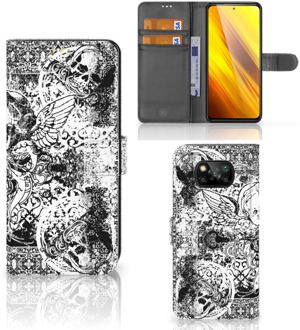 B2Ctelecom Telefoonhoesje Xiaomi Poco X3 Wallet Book Case Skulls Angel