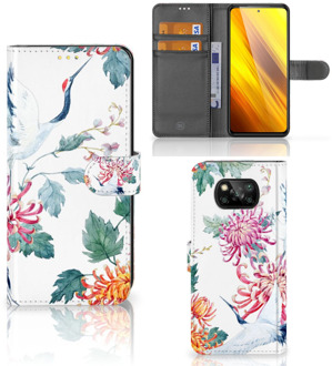 B2Ctelecom Telefoonhoesje Xiaomi Poco X3 Wallet Bookcase Bird Flowers