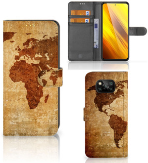 B2Ctelecom Telefoonhoesje Xiaomi Poco X3 Wallet Bookcase Wereldkaart