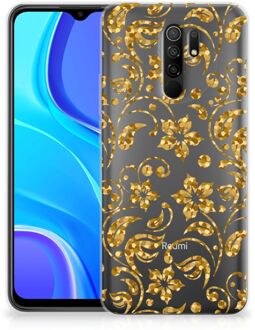 B2Ctelecom Telefoonhoesje Xiaomi Redmi 9 Back Cover Siliconen Hoesje Gouden Bloemen