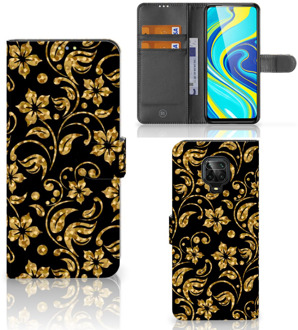 B2Ctelecom Telefoonhoesje Xiaomi Redmi Note 9 Pro | Note 9S Bookcase Cadeau voor Oma Gouden Bloemen