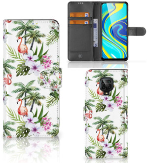 B2Ctelecom Telefoonhoesje Xiaomi Redmi Note 9 Pro | Note 9S Flip Hoesje met naam Flamingo Palms