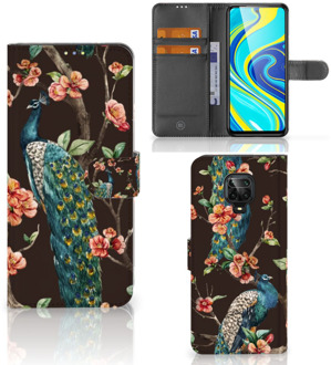 B2Ctelecom Telefoonhoesje Xiaomi Redmi Note 9 Pro | Note 9S Flipcase Cover Pauw met Bloemen