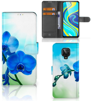 B2Ctelecom Telefoonhoesje Xiaomi Redmi Note 9 Pro | Note 9S Wallet Book Case met foto Orchidee Blauw Valentijn Cadeautje Vrouw