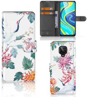 B2Ctelecom Telefoonhoesje Xiaomi Redmi Note 9 Pro | Note 9S Wallet Bookcase Bird Flowers