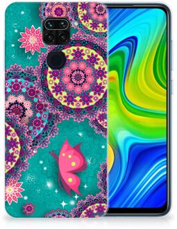 B2Ctelecom Telefoonhoesje Xiaomi Redmi Note9 Back Cover Siliconen Hoesje Cirkels en Vlinders