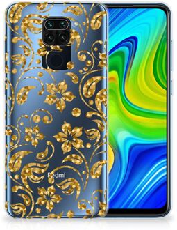 B2Ctelecom Telefoonhoesje Xiaomi Redmi Note9 Back Cover Siliconen Hoesje Gouden Bloemen