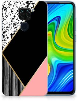 B2Ctelecom Telefoonhoesje Xiaomi Redmi Note9 TPU Silicone Hoesje Black Pink Shapes