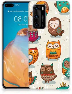 B2Ctelecom Telefoontas Huawei P40 Telefoonhoesje Super als Cadeautjes voor Meisjes Vrolijke Uilen