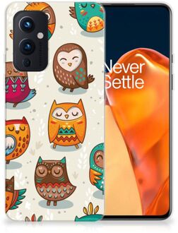 B2Ctelecom Telefoontas OnePlus 9 Telefoonhoesje Super als Cadeautjes voor Meisjes Vrolijke Uilen