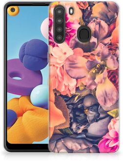 B2Ctelecom Telefoontas Samsung Galaxy A21 Hoesje Super als Moederdag Cadeau Bosje Bloemen