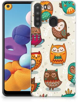 B2Ctelecom Telefoontas Samsung Galaxy A21 Telefoonhoesje Super als Cadeautjes voor Meisjes Vrolijke Uilen