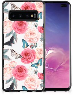 B2Ctelecom Telefoontas Samsung Galaxy S10+ Smartphone Hoesje met Zwarte rand Butterfly Roses