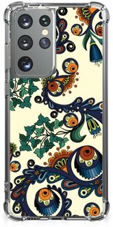 B2Ctelecom Telefoontas Samsung Galaxy S21 Ultra Shockproof Case met doorzichtige rand Barok Flower