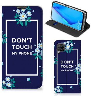 B2Ctelecom Telefoontasje Huawei P40 Lite Smartphone Hoesje Flowers Blue Don't Touch My Phone