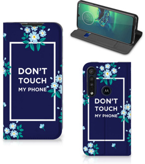 B2Ctelecom Telefoontasje Motorola G8 Plus Smartphone Hoesje Flowers Blue Don't Touch My Phone