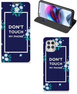 B2Ctelecom Telefoontasje Motorola Moto G100 Smartphone Hoesje Flowers Blue Don't Touch My Phone