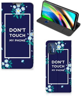 B2Ctelecom Telefoontasje Motorola Moto G9 Plus Smartphone Hoesje Flowers Blue Don't Touch My Phone