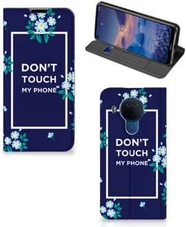 B2Ctelecom Telefoontasje Nokia 5.4 Smartphone Hoesje Flowers Blue Don't Touch My Phone