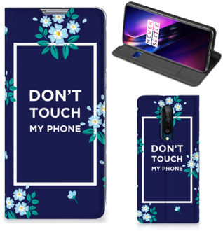 B2Ctelecom Telefoontasje OnePlus 8 Smartphone Hoesje Flowers Blue Don't Touch My Phone