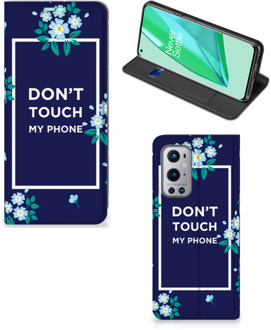 B2Ctelecom Telefoontasje OnePlus 9 Pro Smartphone Hoesje Flowers Blue Don't Touch My Phone