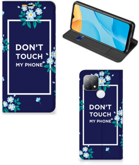 B2Ctelecom Telefoontasje OPPO A15 Smartphone Hoesje Flowers Blue Don't Touch My Phone