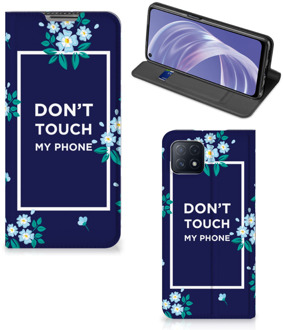 B2Ctelecom Telefoontasje OPPO A73 5G Smartphone Hoesje Flowers Blue Don't Touch My Phone