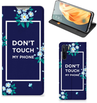 B2Ctelecom Telefoontasje OPPO Reno3 | A91 Smartphone Hoesje Flowers Blue Don't Touch My Phone