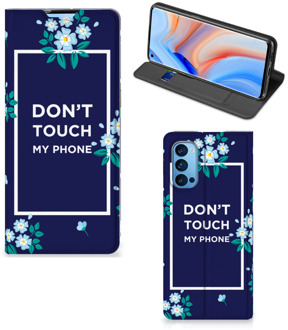 B2Ctelecom Telefoontasje OPPO Reno4 Pro 5G Smartphone Hoesje Flowers Blue Don't Touch My Phone