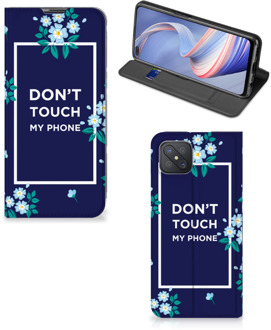 B2Ctelecom Telefoontasje OPPO Reno4 Z 5G Smartphone Hoesje Flowers Blue Don't Touch My Phone