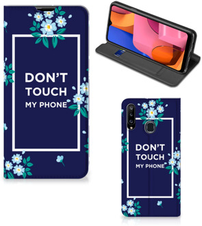 B2Ctelecom Telefoontasje Samsung Galaxy A20s Smartphone Hoesje Flowers Blue Don't Touch My Phone