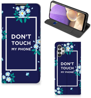 B2Ctelecom Telefoontasje Samsung Galaxy A32 5G Smartphone Hoesje Flowers Blue Don't Touch My Phone