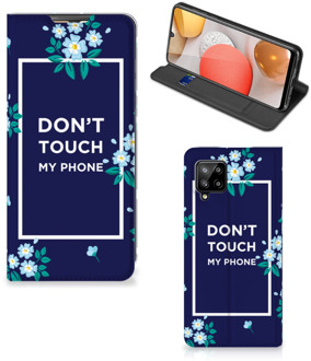 B2Ctelecom Telefoontasje Samsung Galaxy A42 Smartphone Hoesje Flowers Blue Don't Touch My Phone