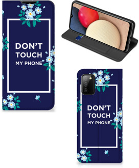 B2Ctelecom Telefoontasje Samsung Galaxy M02s | A02s Smartphone Hoesje Flowers Blue Don't Touch My Phone