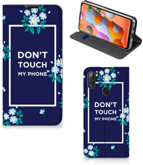 B2Ctelecom Telefoontasje Samsung Galaxy M11 | A11 Smartphone Hoesje Flowers Blue Don't Touch My Phone