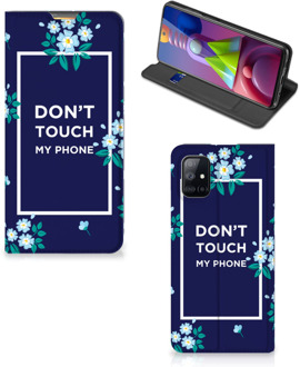 B2Ctelecom Telefoontasje Samsung Galaxy M51 Smartphone Hoesje Flowers Blue Don't Touch My Phone