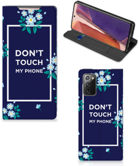 B2Ctelecom Telefoontasje Samsung Galaxy Note20 Smartphone Hoesje Flowers Blue Don't Touch My Phone