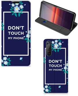 B2Ctelecom Telefoontasje Sony Xperia 5 II Smartphone Hoesje Flowers Blue Don't Touch My Phone