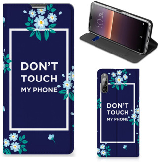 B2Ctelecom Telefoontasje Sony Xperia L4 Smartphone Hoesje Flowers Blue Don't Touch My Phone