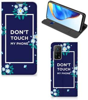 B2Ctelecom Telefoontasje Xiaomi Mi 10T | 10T Pro Smartphone Hoesje Flowers Blue Don't Touch My Phone