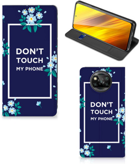 B2Ctelecom Telefoontasje Xiaomi Poco X3 Smartphone Hoesje Flowers Blue Don't Touch My Phone