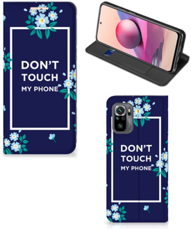 B2Ctelecom Telefoontasje Xiaomi Redmi Note 10 4G | 10S Smartphone Hoesje Flowers Blue Don't Touch My Phone