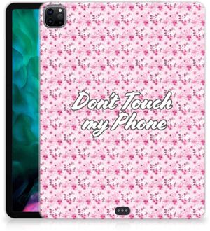 B2Ctelecom TPU Backcover iPad Pro 12.9 (2020) | iPad Pro 12.9 (2021) Hoesje met Tekst Flowers Pink Don't Touch My Phone met transparant zijkanten